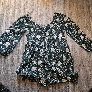 Mi Ami Green Floral Long Sleeve Ruched Dress, Size XXL